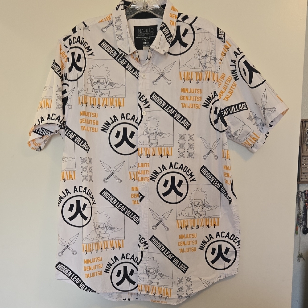 Naruto Men's Ninja Academy Graphic Shirt - White and Black